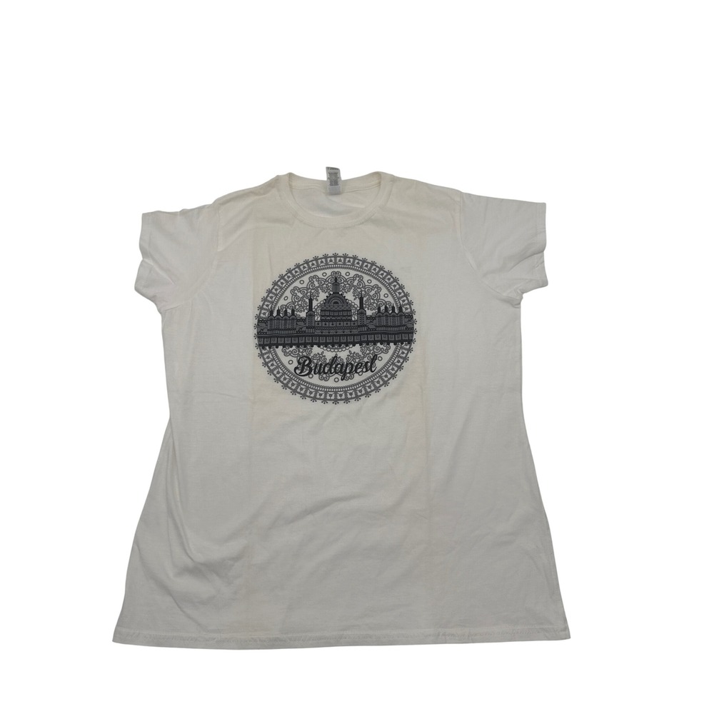 Gildan Softstyle Budapest Skyline Graphic T-Shirt White Cotton Womens 2XL